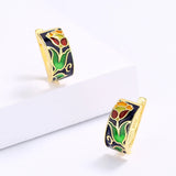 925 Silver Flower Earrings with Hand Enamel Party Jewelry