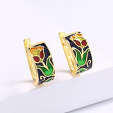 925 Silver Flower Earrings with Hand Enamel Party Jewelry