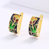 925 Silver Flower Earrings with Hand Enamel Party Jewelry