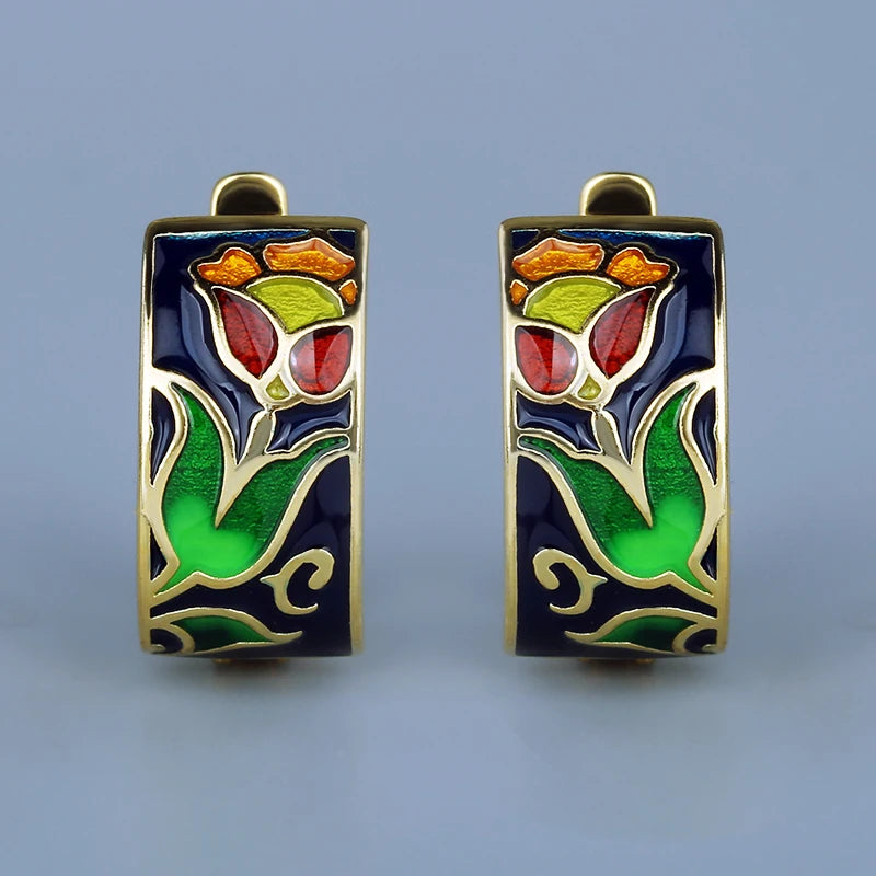 925 Silver Flower Earrings with Hand Enamel Party Jewelry