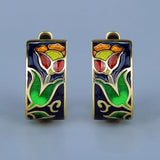 925 Silver Flower Earrings with Hand Enamel Party Jewelry
