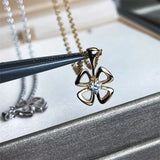 Titanium Steel Hollow Flower Pendant Necklace Women Snake Bone Chain Jewelry