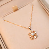 Titanium Steel Hollow Flower Pendant Necklace Women Snake Bone Chain Jewelry