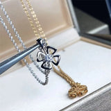 Titanium Steel Hollow Flower Pendant Necklace Women Snake Bone Chain Jewelry