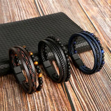 Classic Tiger Eye Beaded Leather Layer Bracelet for Men