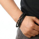Classic Tiger Eye Beaded Leather Layer Bracelet for Men