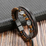 Classic Tiger Eye Beaded Leather Layer Bracelet for Men