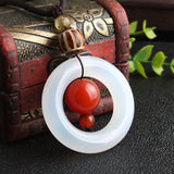 Natural Chalcedony Peace Buckle Pendant Long Necklace