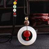 Natural Chalcedony Peace Buckle Pendant Long Necklace