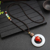 Natural Chalcedony Peace Buckle Pendant Long Necklace
