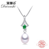 Natural Freshwater Pearl Pendant Green Zircon Necklace 925 Sterling Silver