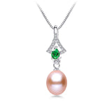 Natural Freshwater Pearl Pendant Green Zircon Necklace 925 Sterling Silver