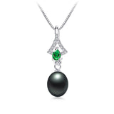 Natural Freshwater Pearl Pendant Green Zircon Necklace 925 Sterling Silver