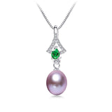 Natural Freshwater Pearl Pendant Green Zircon Necklace 925 Sterling Silver