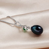 Natural Freshwater Pearl Pendant Green Zircon Necklace 925 Sterling Silver