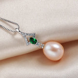 Natural Freshwater Pearl Pendant Green Zircon Necklace 925 Sterling Silver