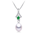 Natural Freshwater Pearl Pendant Green Zircon Necklace 925 Sterling Silver