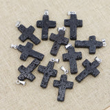30pcs Volcanic Stone Cross Pendants Reiki Charms Men Women Jewelry Making