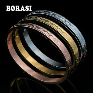 Titanium Steel Bangle Bracelet with Electrocardiogram Charm