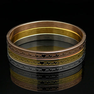 Titanium Steel Bangle Bracelet with Electrocardiogram Charm