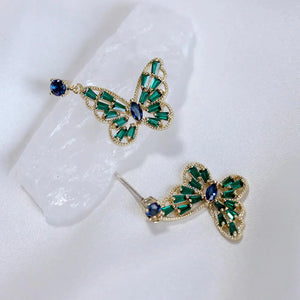 Green Diamond Lace Butterfly Stud Earrings High Carbon Diamond Jewelry