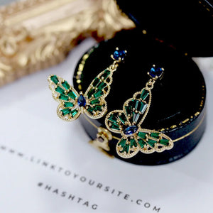 Green Diamond Lace Butterfly Stud Earrings High Carbon Diamond Jewelry