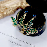 Green Diamond Lace Butterfly Stud Earrings High Carbon Diamond Jewelry