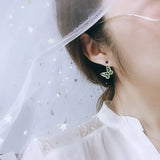 Green Diamond Lace Butterfly Stud Earrings High Carbon Diamond Jewelry