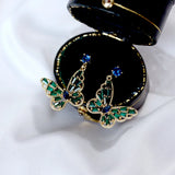 Green Diamond Lace Butterfly Stud Earrings High Carbon Diamond Jewelry