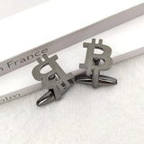 Silver Bitcoin Cufflinks for Men Stainless Steel Shirt Charm Cuff Links