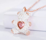 Smart Teddy Necklace Pink Bear Heart Shaped Chain For Women