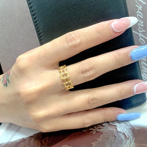 Vintage Stainless Steel Hollow Chain Rings For Women