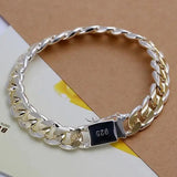 High-end S925 Sterling Silver Bracelet Jewelry Gift Men's 10MM Square Gem
