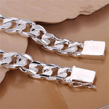 Fine S925 Sterling Silver Bracelet Jewelry Gift Men's 10MM Square Gem
