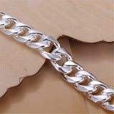 High-end S925 Sterling Silver Bracelet Jewelry Gift Men's 10MM Square Gem