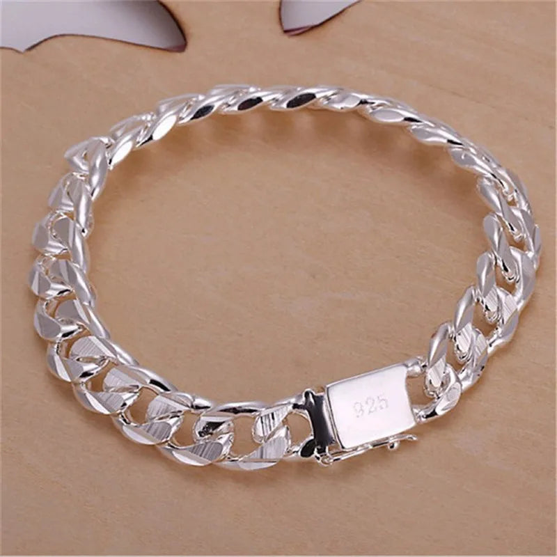 Fine S925 Sterling Silver Bracelet 10MM Square Gem