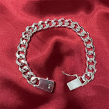 S925 Sterling Silver Bracelet Men's 10MM Square Gem