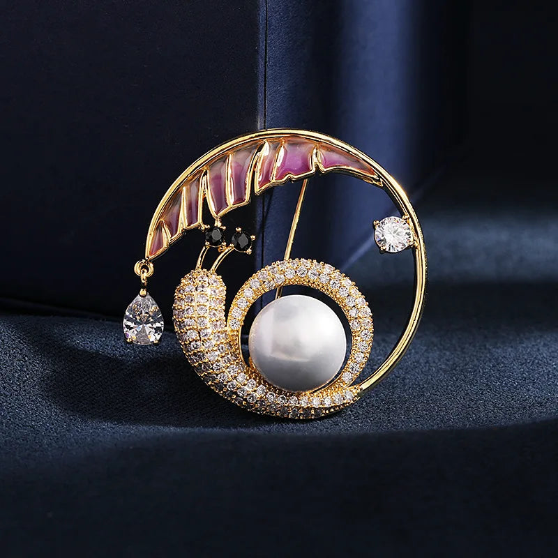 Zircon Pearl Brooch Scarf Buckle Enamel Pin Women Jewelry