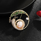 Zircon Pearl Brooch Scarf Buckle Enamel Pin Women Jewelry
