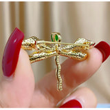 Luxury Green Dragonfly Brooch Pin Jewelry
