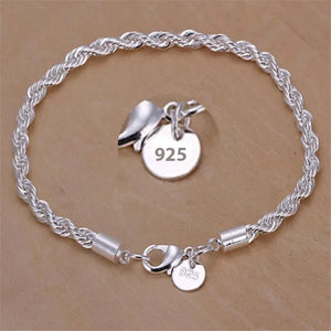 925 Silver 4MM Twisted Rope Bracelets for Men and Women