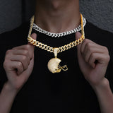 Hip Hop Iced Out Rugby Football Helmet Pendant Necklace 13MM Cuban Link Chain
