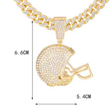 Hip Hop Iced Out Rugby Football Helmet Pendant Necklace 13MM Cuban Link Chain