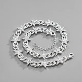 Hip Hop Iced Out Cuban Chain Necklace Men Silver Thorns Link Chain Necklace