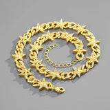 Hip Hop Iced Out Cuban Chain Necklace Men Silver Thorns Link Chain Necklace