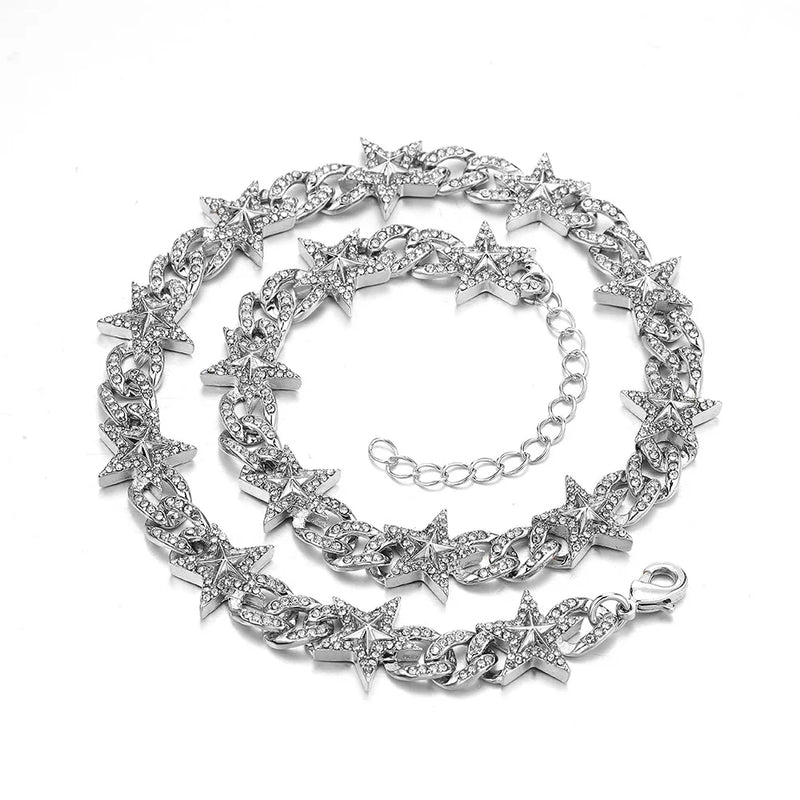 Hip Hop Iced Out Cuban Chain Necklace Men Silver Thorns Link Chain Necklace