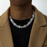 Hip Hop Iced Out Cuban Chain Necklace Men Silver Thorns Link Chain Necklace