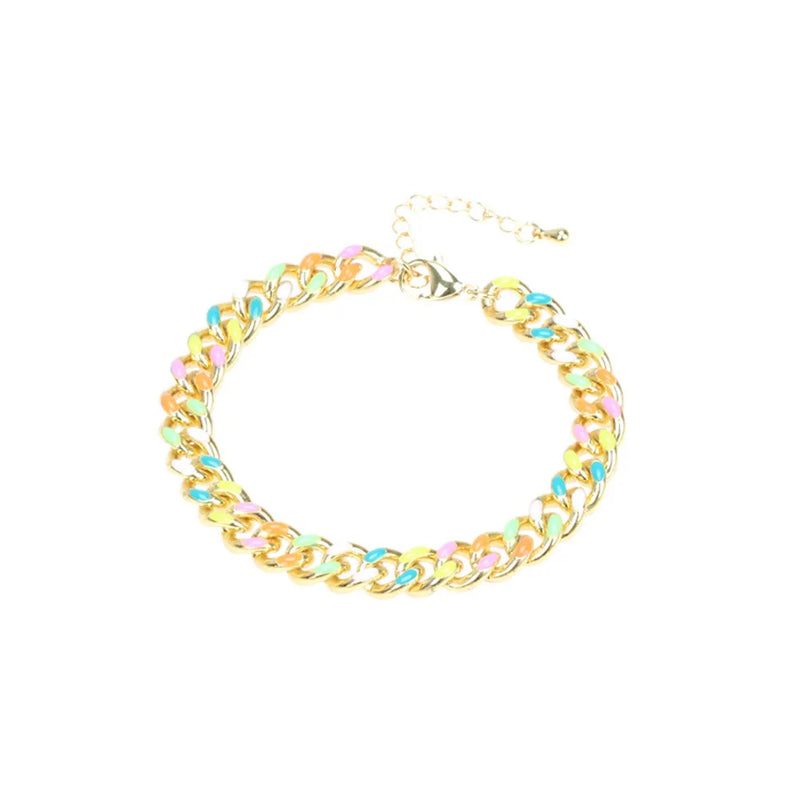 Colorful Cuban Bracelet Hip Hop Punk Macaron Enamel Rainbow Chain