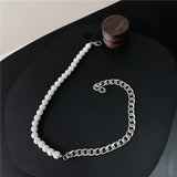 Cuban Chain Necklace Pearl Beaded Punk Style Jewelry
