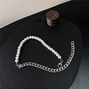 Cuban Chain Necklace Pearl Beaded Punk Style Jewelry